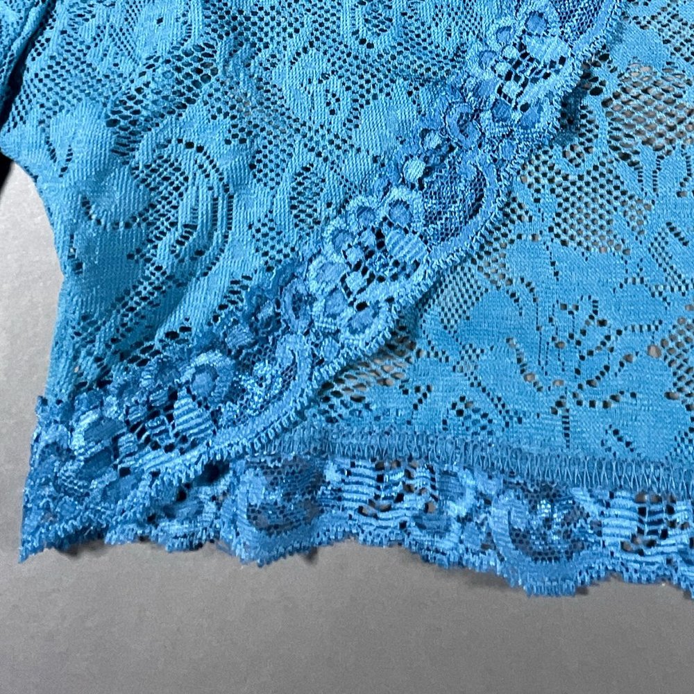 Newport News Lace Sheer Teal Crop Top Long Sleeves No Closure Size Small - Picture 3 of 12